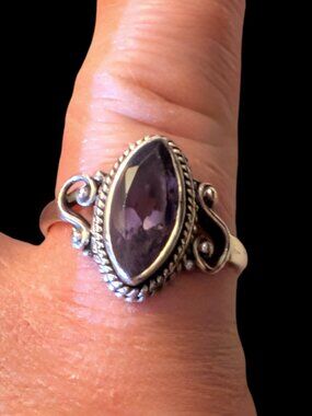 925 Sterling Silver Amethyst Ornate Size 6.75 Artisan Made Statement Ring
